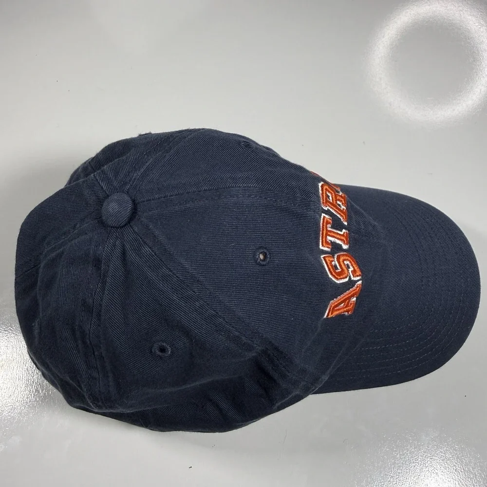 47 Brand Houston Astros Navy Blue Clean Up Strapback Hat Orange Lettering OSFA